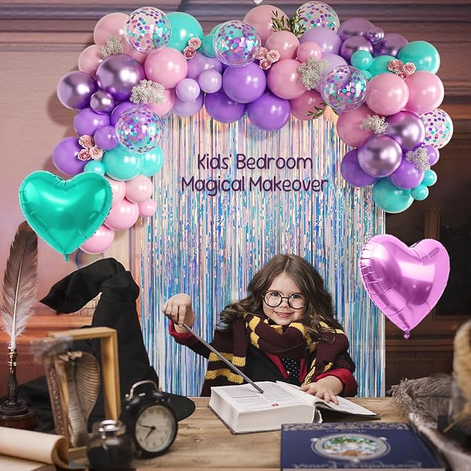 157Pcs Mermaid Balloons Garland Arch Kit with Fringe Curtain for