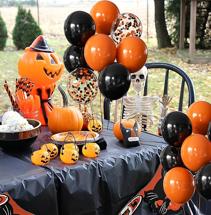 Halloween Balloons Black and Orange Balloons, 50Pcs Orange & Black