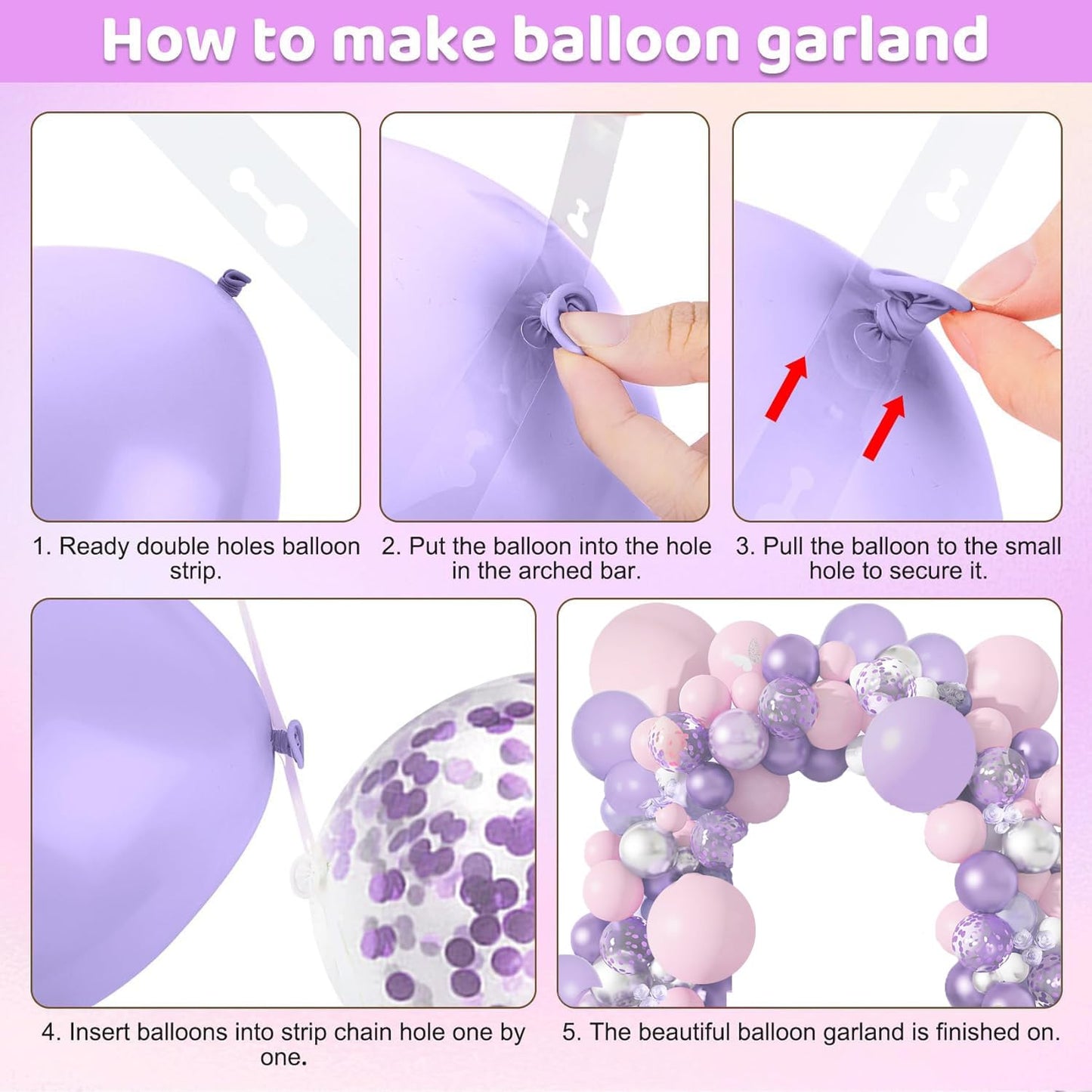 Purple Balloons Garland Arch Kit,131pcs Pink Purple Confetti Balloons