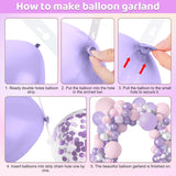 Purple Balloons Garland Arch Kit,131pcs Pink Purple Confetti Balloons