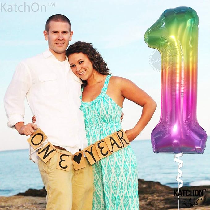 KatchOn, Giant Rainbow 1 Balloon Number - 40 Inch | Tie Dye Balloons