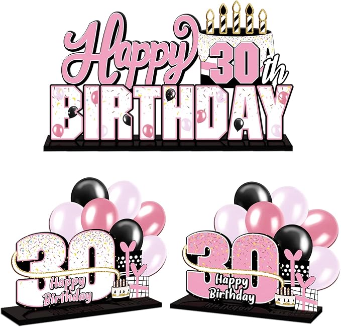Happy 30th Birthday Pink Acrylic Table Topper Centerpieces Set