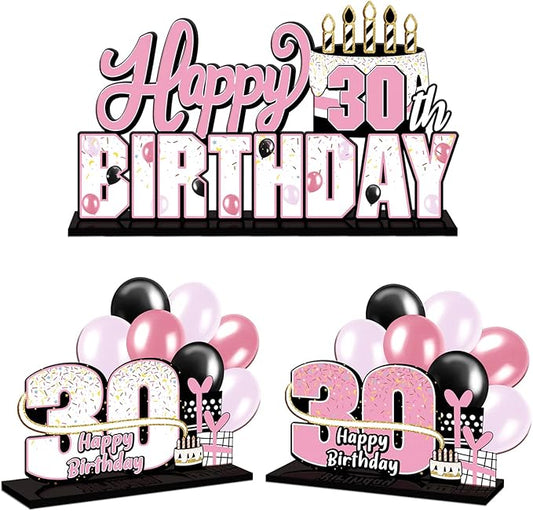 Happy 30th Birthday Pink Acrylic Table Topper Centerpieces Set