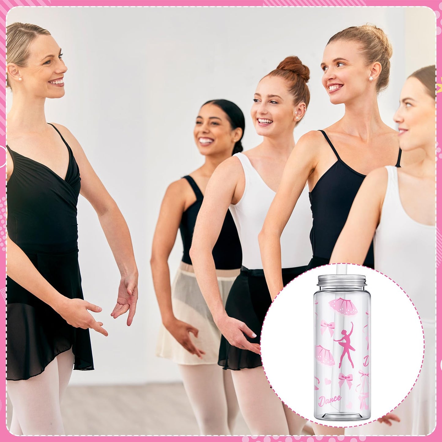 Domensi 24 Pack 14.2 oz Ballet Plastic Cups with Lid and Straw Clear