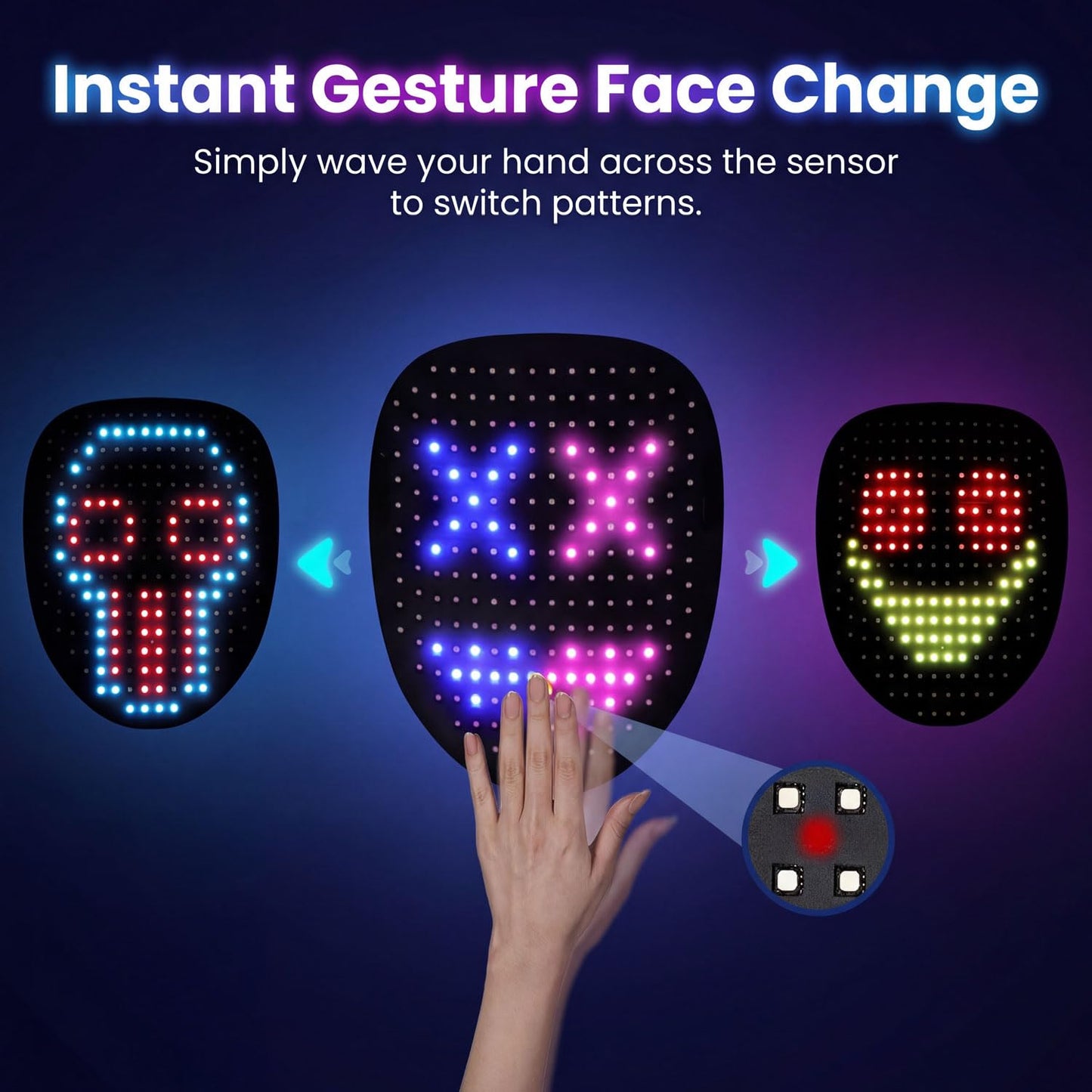 MEGOO Led Mask with Gesture Sensing | Light up Transforming Face Mask