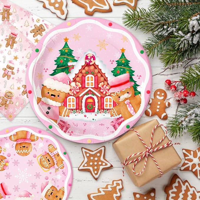 194 Pcs Christmas Party Supplies Decorations Pink Gingerbread Party