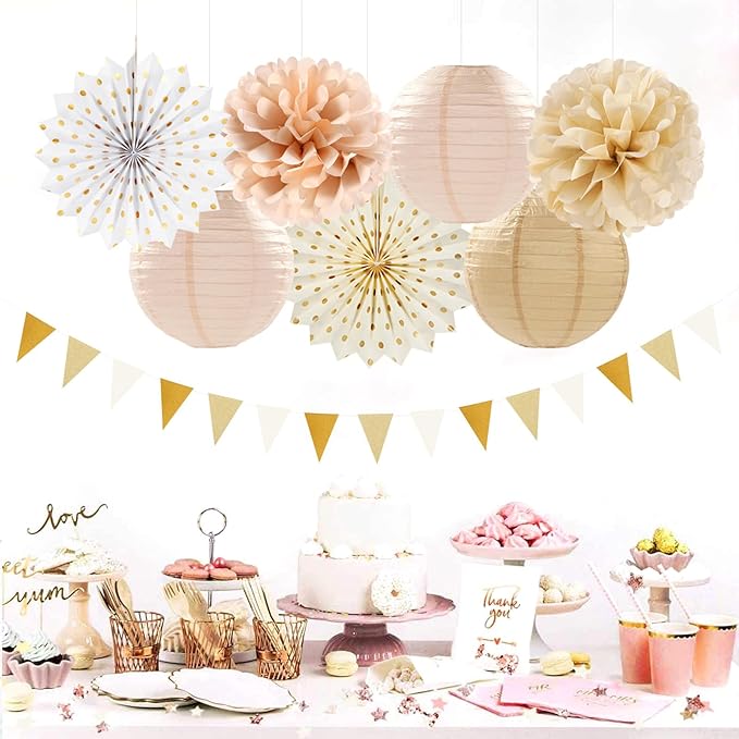 Beige Champagne Gold White Peach Boho Party Decorations 20pcs