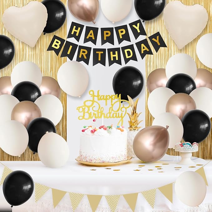 Black Gold Birthday Decorations Party Decorations with Sand White
