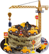 Construction Cake Topper Large Crane Excavator Traffic Road Sign