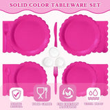 Vyntra 175 Pcs Hot Pink Disposable Paper Plates and Napkins Set for