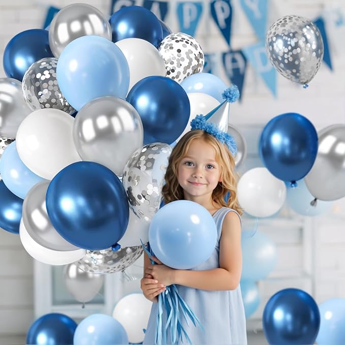 Zesliwy Blue White Silver Balloons Set,50Pcs 12 Inch Metallic Dark