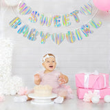 Iridescent Baby Shower Banner for Girl, Pre-Strung Sweet Baby Girl
