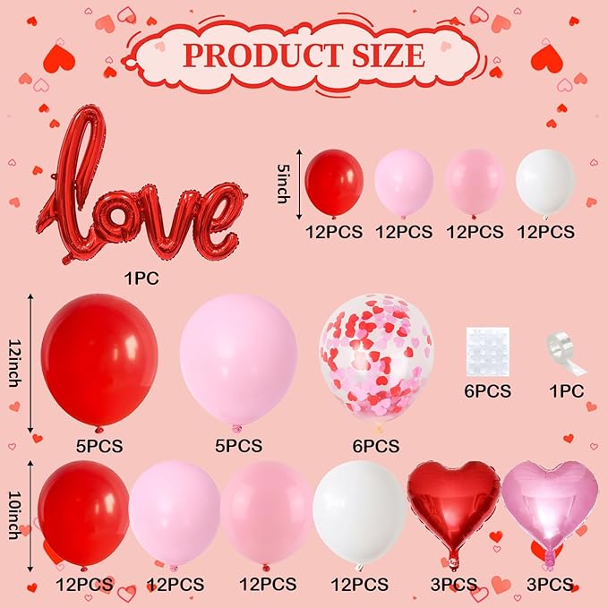 Valentines Day Balloon Arch Kit Pink Red White Balloons Garland Love