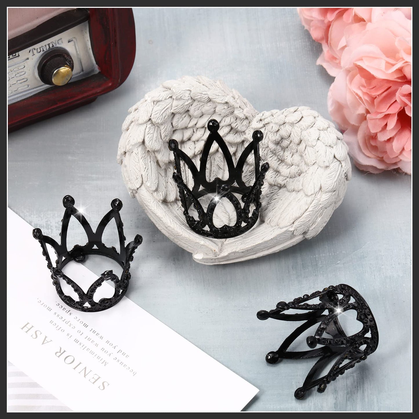 12 Pcs Crown Cake Topper Mini Baby Crown Tiny Queen Small Alloy Black