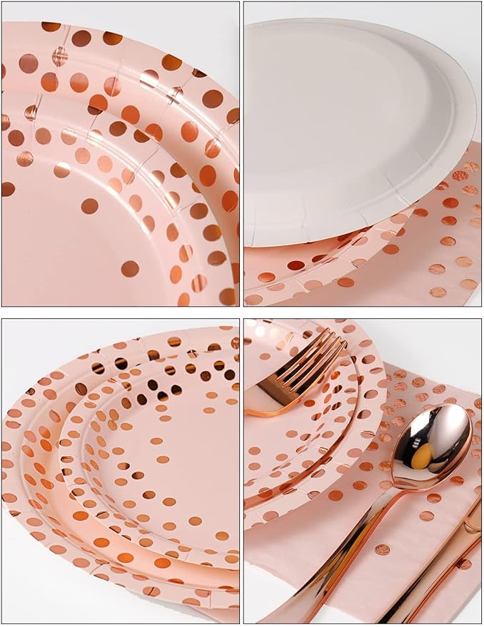 Nkaiso 141 Pieces Pink and Rose Gold Party Supplies, Disposable Party