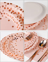 Nkaiso 141 Pieces Pink and Rose Gold Party Supplies, Disposable Party