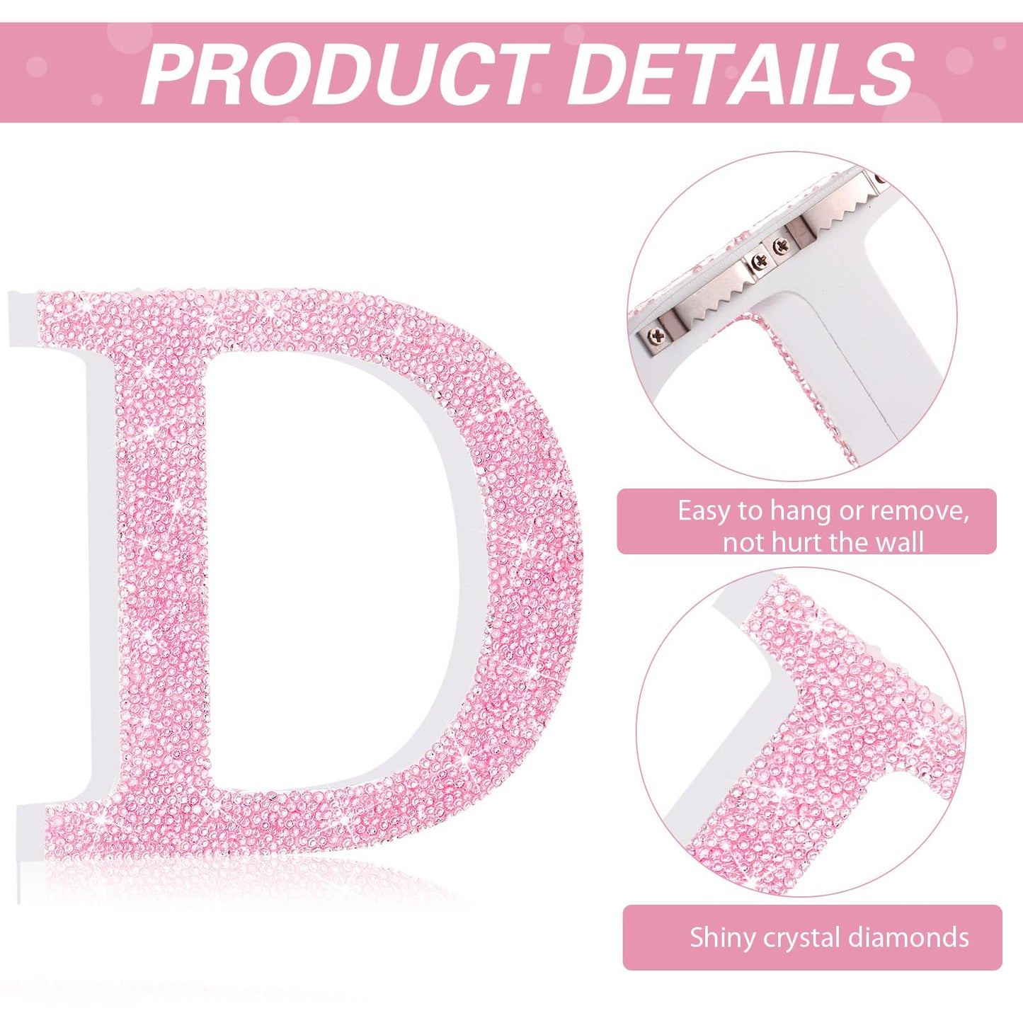 Qunclay Pink Crystal Diamond Letter Wall Decor, Glitter Wooden Bling