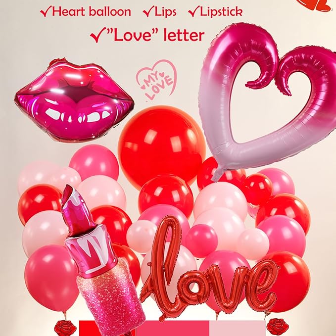 Valentines Day balloon garland arch kit with red Hot pink and love