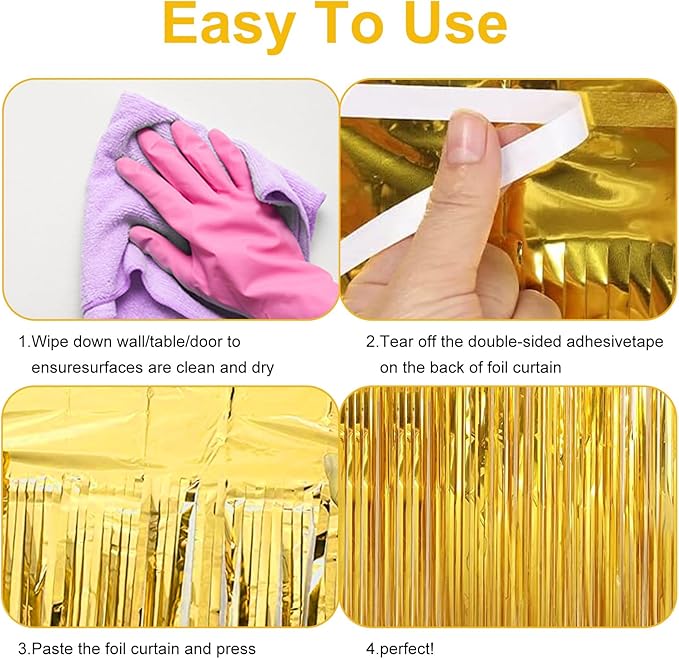 2 Pack 3.28 ft x 6.56 ft Golden Tinsel Curtain Party Backdrop