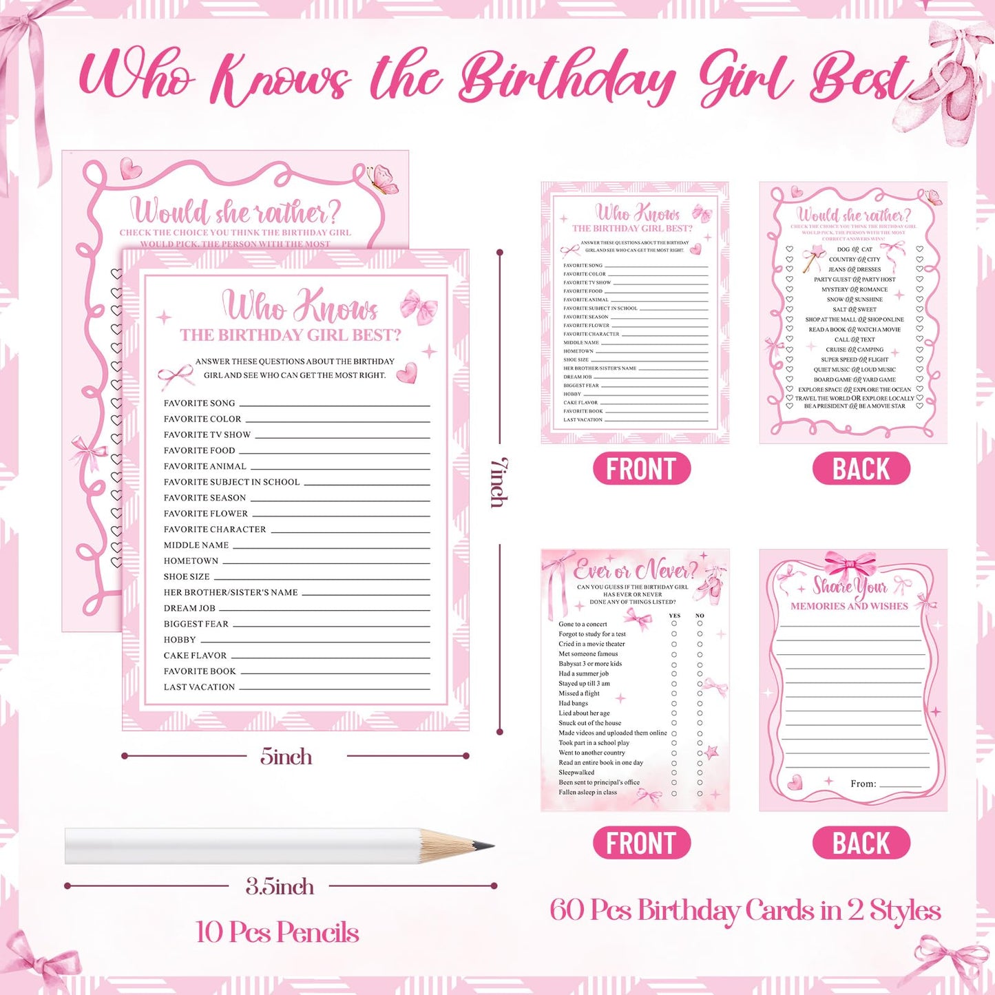 Pasimy 60 Pcs Who Knows the Birthday Girl Best Cards Would She Rather