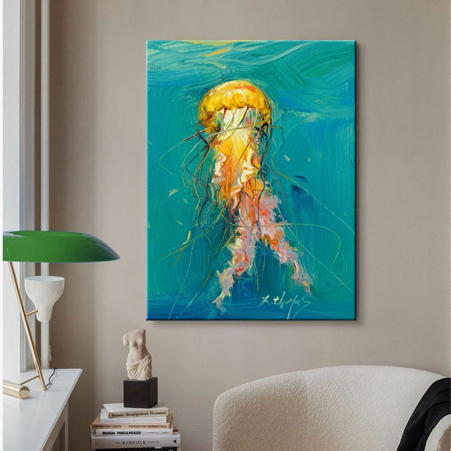 JZLDZS Large Coastal Wall Art Jellyfish Canvas Painting Print