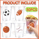 50Pcs Sports Party Decoration Cups 12Oz Plastic Disposable Cups