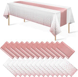 MASHAN 24 Pack White and Rose Gold Tablecloth Set - Rectangular PEVA