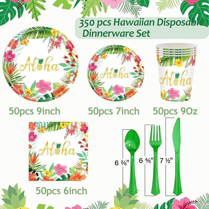 Hawaiian Luau Party Decorations Supplies 350 PCS Aloha Tropical
