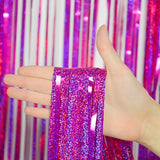 Melsan Hot Pink Tinsel Foil Fringe Curtains, Rose Red Sparkle Photo