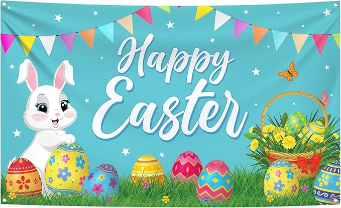 Happy Easter Banner Decorations XtraLarge 72x44 Inch Easter