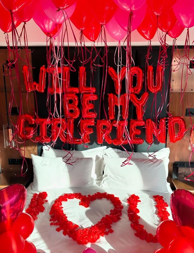 Red Will You Be My Girlfriend Balloons Set Valentines Day Balloon