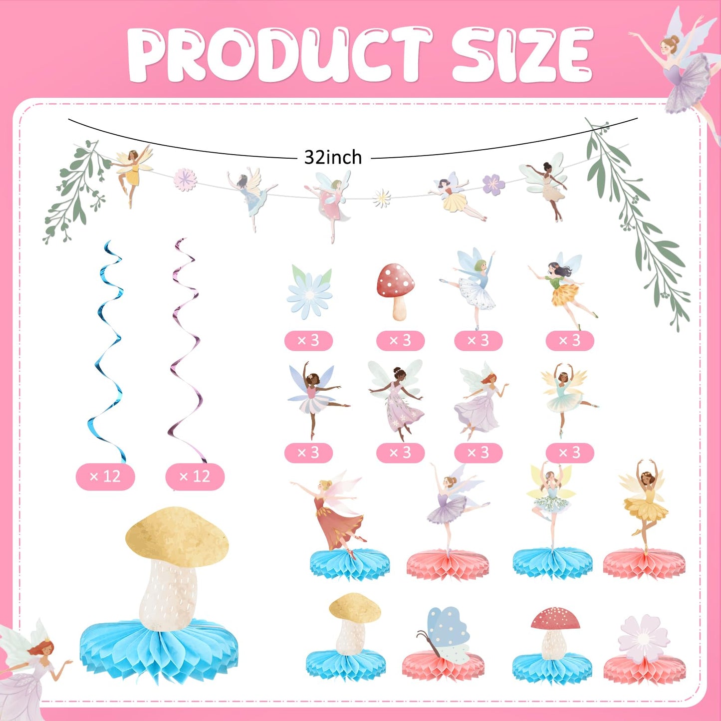 258 Pcs Fairy Birthday Party Decorations Include Disposable Fairy