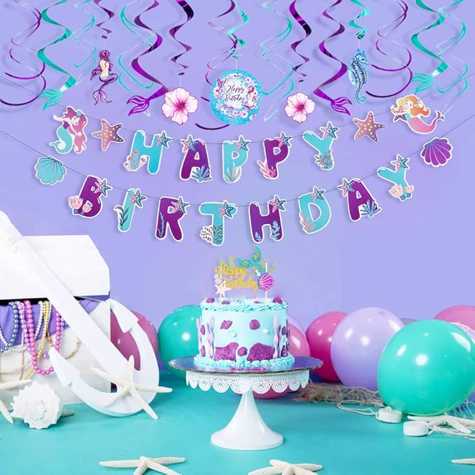 Mermaid Happy Birthday Banner Little Mermaid Theme Birthday