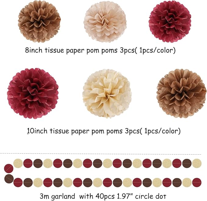 Boho Baby Shower Burgundy Brown Champagne Party Decorations 28pcs