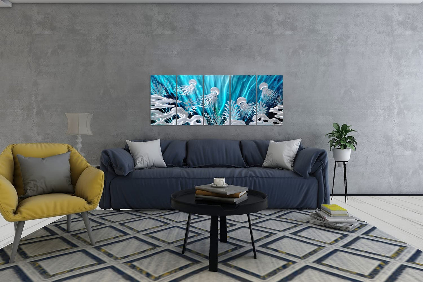 SYGALLERIER Jelly Fish Large Metal Wall Art Hand Grind Aluminum
