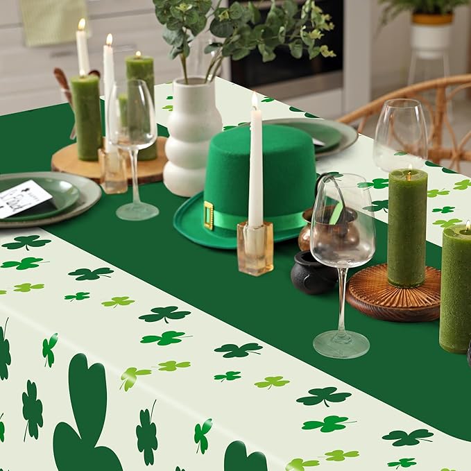 6 Pack St Patricks Day Tablecloth, 108" X 54" Disposable Shamrock