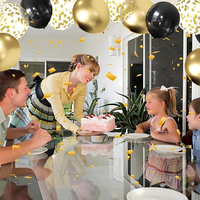 Zesliwy Black and Gold Confetti Balloons, 50 Pack Gold Metallic and