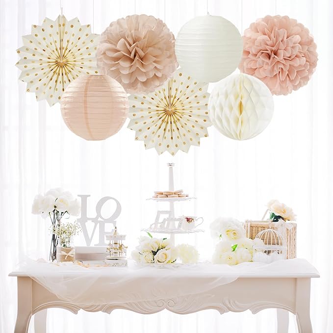 Champagne Gold Beige Peach Boho Party Decorations Streamers 14pcs