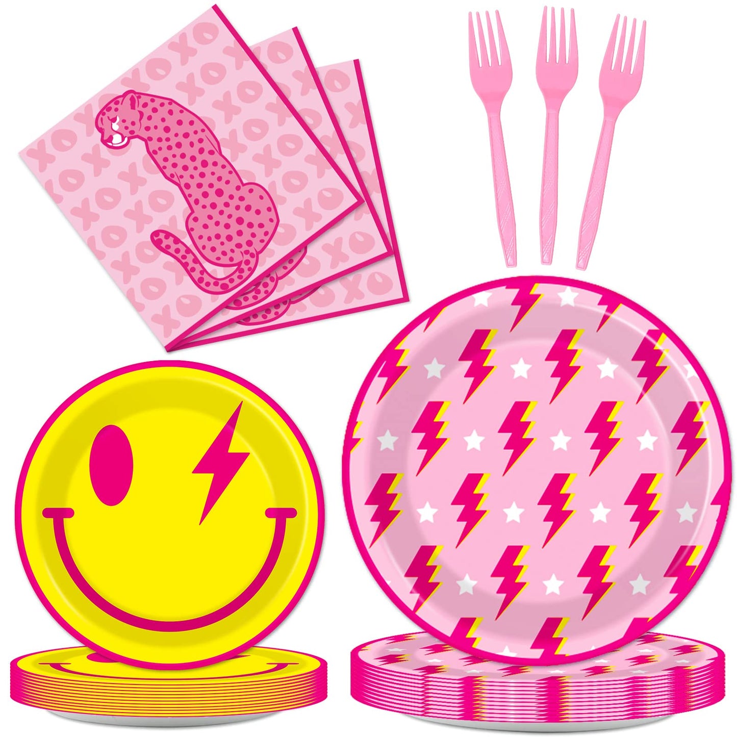 100 Pcs Preppy Party Plates Napkins Forks Supplies Set Disposable