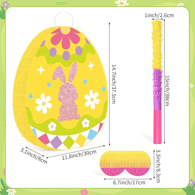 Hooqict Easter Egg Pinata Bunny Pinata with Blindfold and Bat Stick