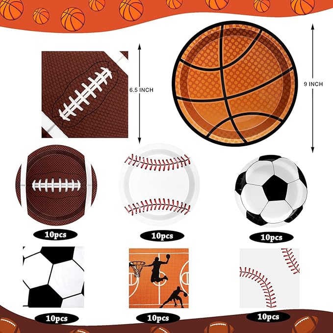 Sports Birthday Party Decorations 80Pcs Sports Party Plates and