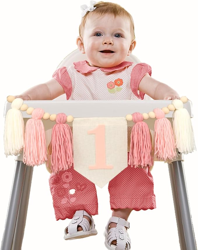 Boho Pink Handmade 1st Birthday High Chair Banner First Highchair