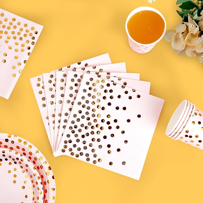 Pink and Gold Party Supplies - 350 PCS Disposable Dinnerware Set -
