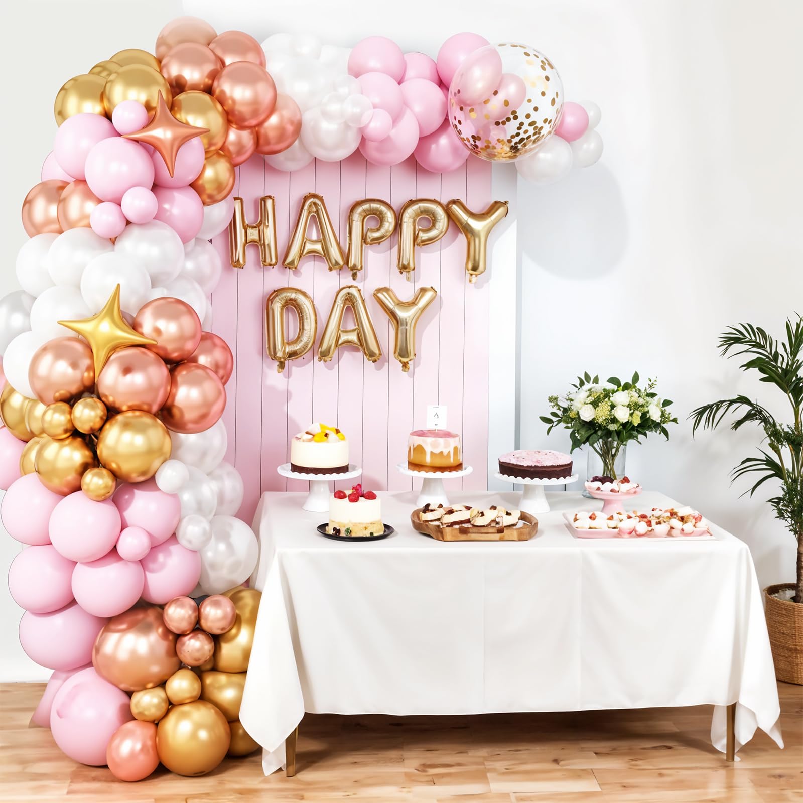 Pink and White Balloon Arch Kit, Pink and Gold Balloons Garland with