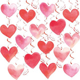 Red Pink Heart Hanging Swirl Decorations, Foil Ceiling Hanging Whirls