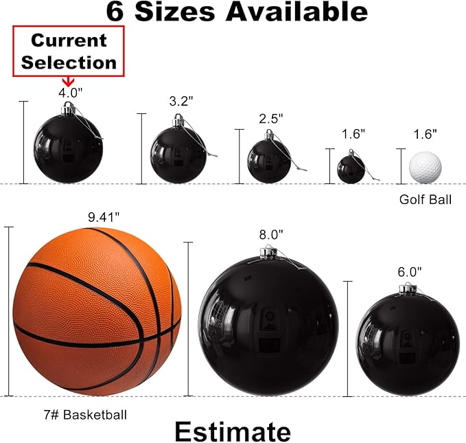 Black Set of XL (4.0") 4PCS Christmas Balls - Christmas Tree