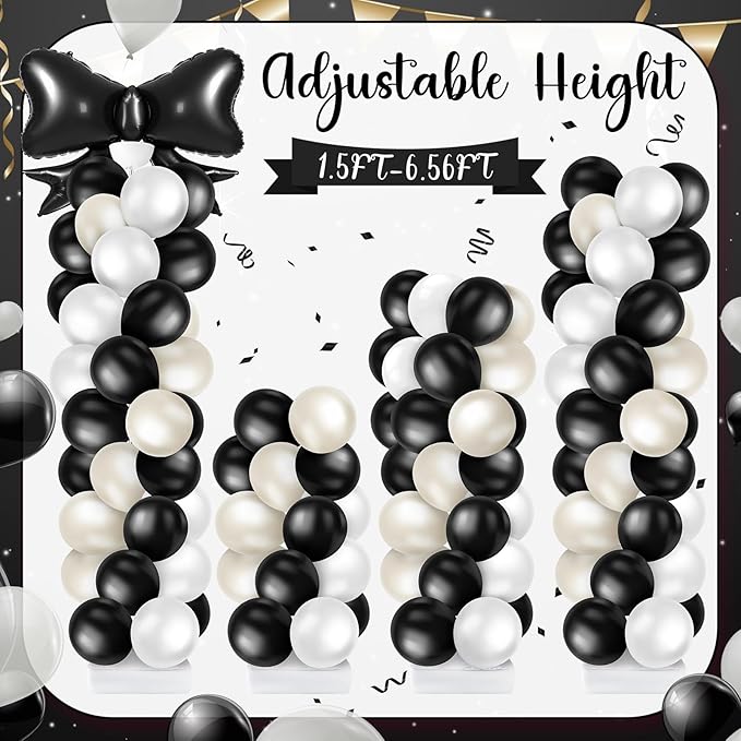Kasyat 2 Sets Black Bow Balloon Column Stand Kit with 2 Black Bow