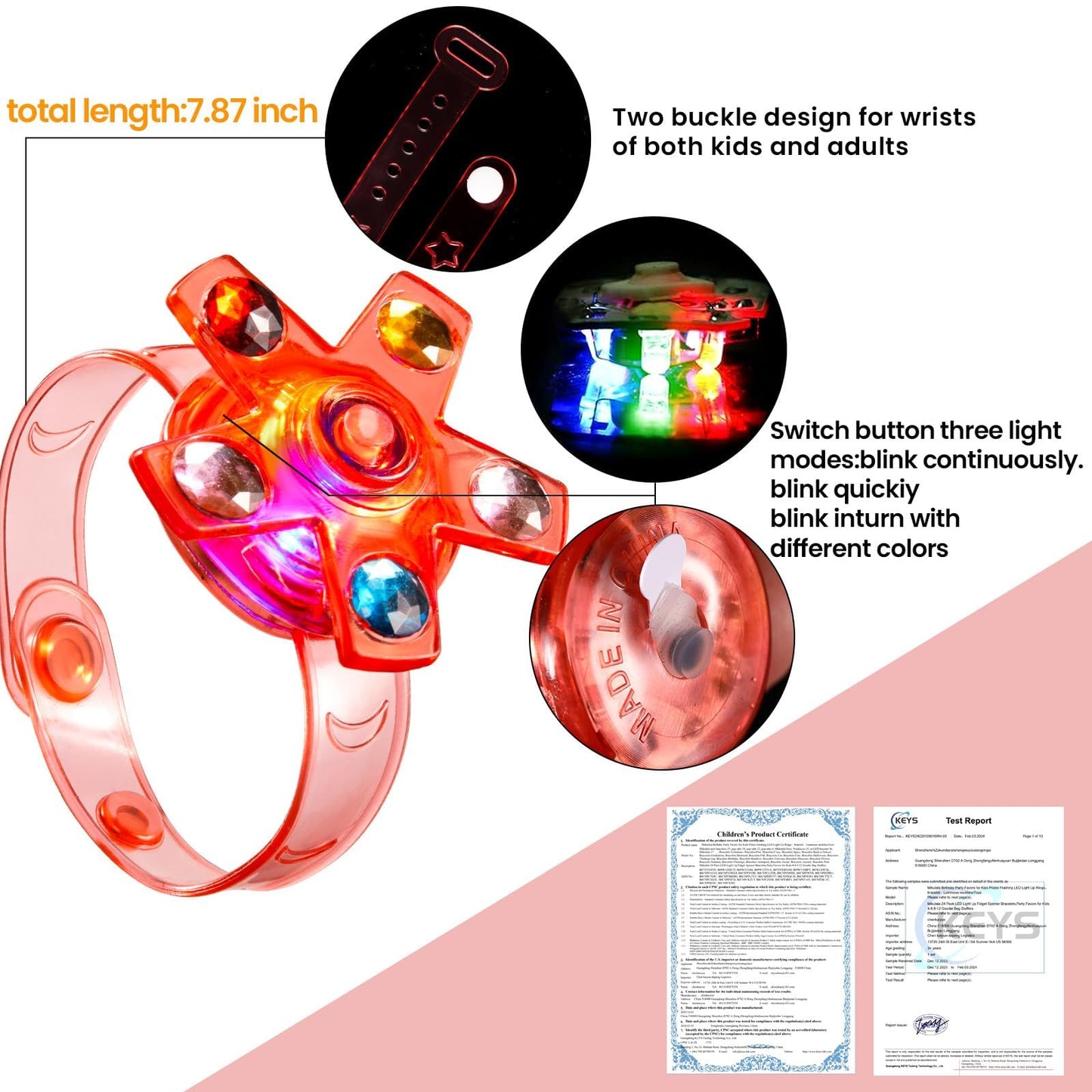 24 Pack LED Fidget Spinner Bracelets - Glow in The Dark Party Favors