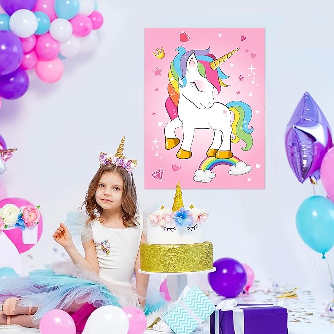 ASTARON Pin The Horn on The Unicorn Birthday Party Game with 30 Horns