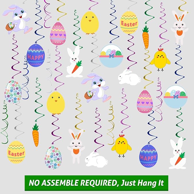 Easter Hanging Swirl Decorations Pack of 36 Easter Decorations Egg